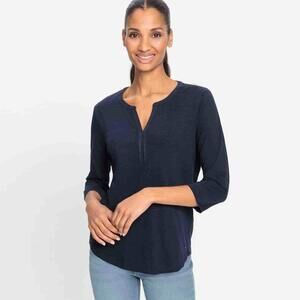 OLSEN Hannah Top in Ink Blue with Split Neck - See sizes below